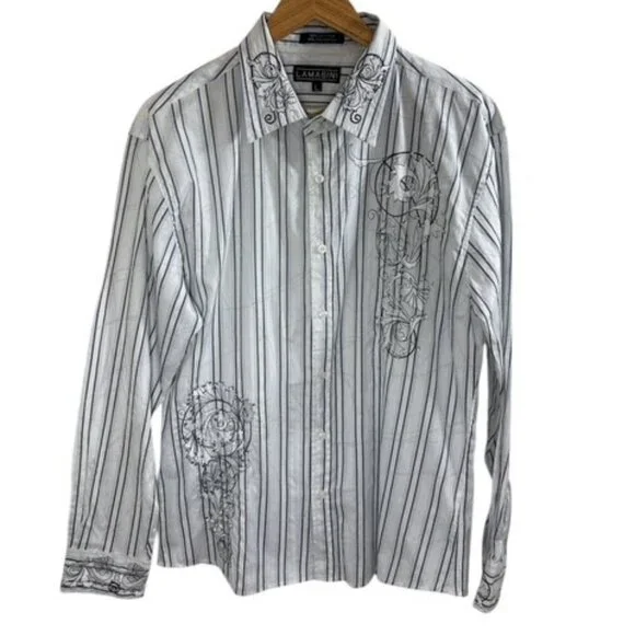Lamasini Men's Button Up Western Cowboy Long Sleeve Y2K Shirt Large - Picture 1 of 13